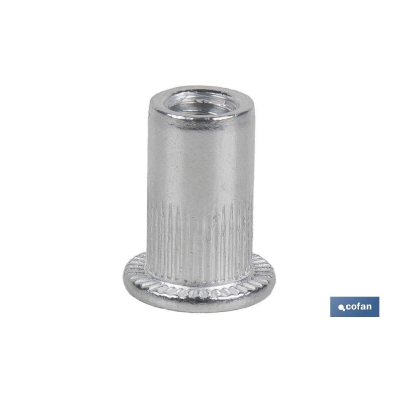 TUERCAS REMACHABLES CILÍNDRICAS RANURADAS FONDO ABIERTO CABEZA ANCHA ALUMINIO M10 X 22