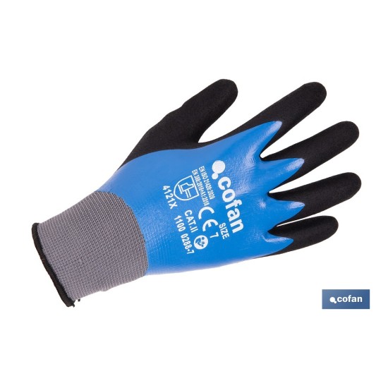 GUANTE IMPREGNADO SANDY DOBLE CAPA DE NITRILO AZUL TALLA 7