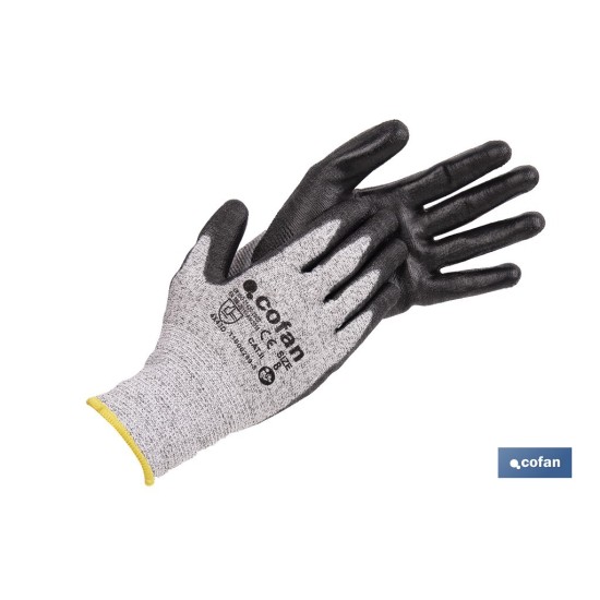GUANTE ANTICORTE ULTRA LIGERO IMPREGNADO PU NEGRO T-7