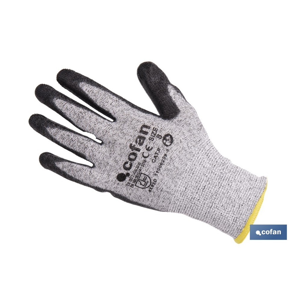 GUANTE ANTICORTE ULTRA LIGERO IMPREGNADO PU NEGRO T-9