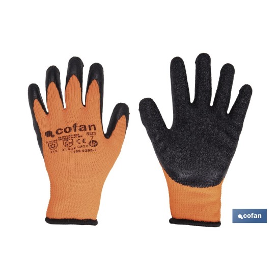 GUANTE NARANJA FLUOR CON REVESTIMIENTO LATEX TERMICO T-11 VENTA UNITARIA