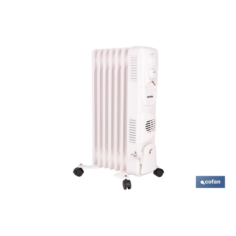 RADIADOR DE ACEITE CON TERMOSTATO REGULABLE Y VENTILADOR 7 ELEMENTOS 1500+ 400 W