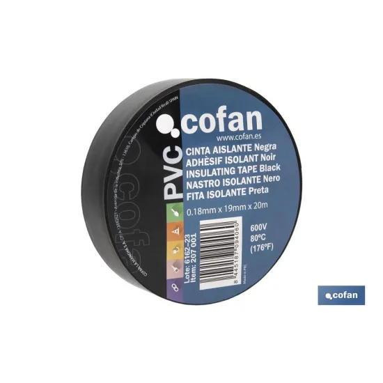 Comprar CINTA AISLANTE 180 Micras NEGRA 19m Cofan | almacendeferreteriacor.es