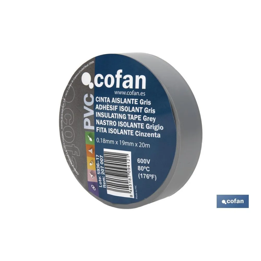 Comprar CINTA AISLANTE 180 Micras GRIS 19mm Cofan | almacendeferreteriacor.es