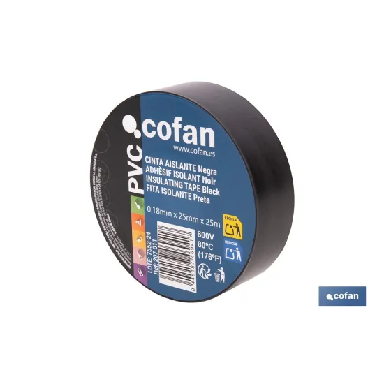 Comprar CINTA AISLANTE 180 MICRAS NEGRA 25  Cofan | almacendeferreteriacor.es