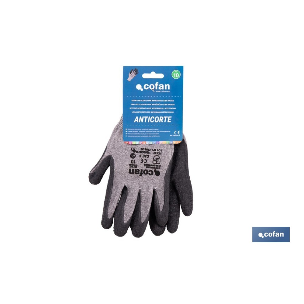 GUANTE ANTICORTE HPPE IMPREGNADO DE LATEX RUGOSO TALLA 10