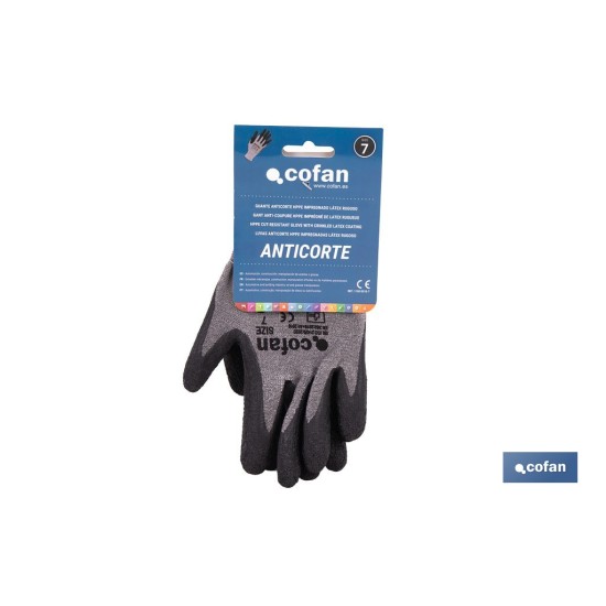 GUANTE ANTICORTE HPPE IMPREGNADO DE LATEX RUGOSO TALLA 7 VENTA UNITARIA
