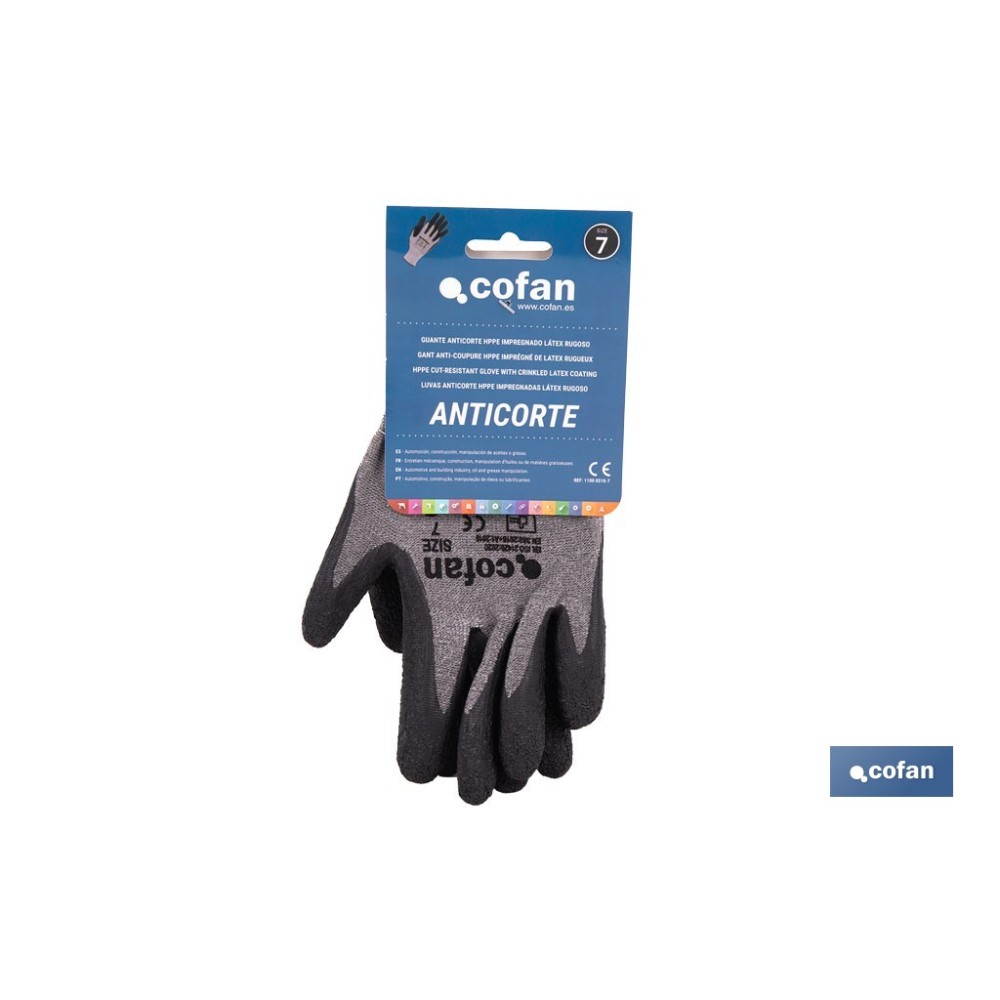 GUANTE ANTICORTE HPPE IMPREGNADO DE LATEX RUGOSO TALLA 7 VENTA UNITARIA