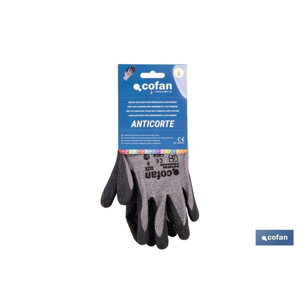 GUANTE ANTICORTE HPPE IMPREGNADO DE LATEX RUGOSO TALLA 8