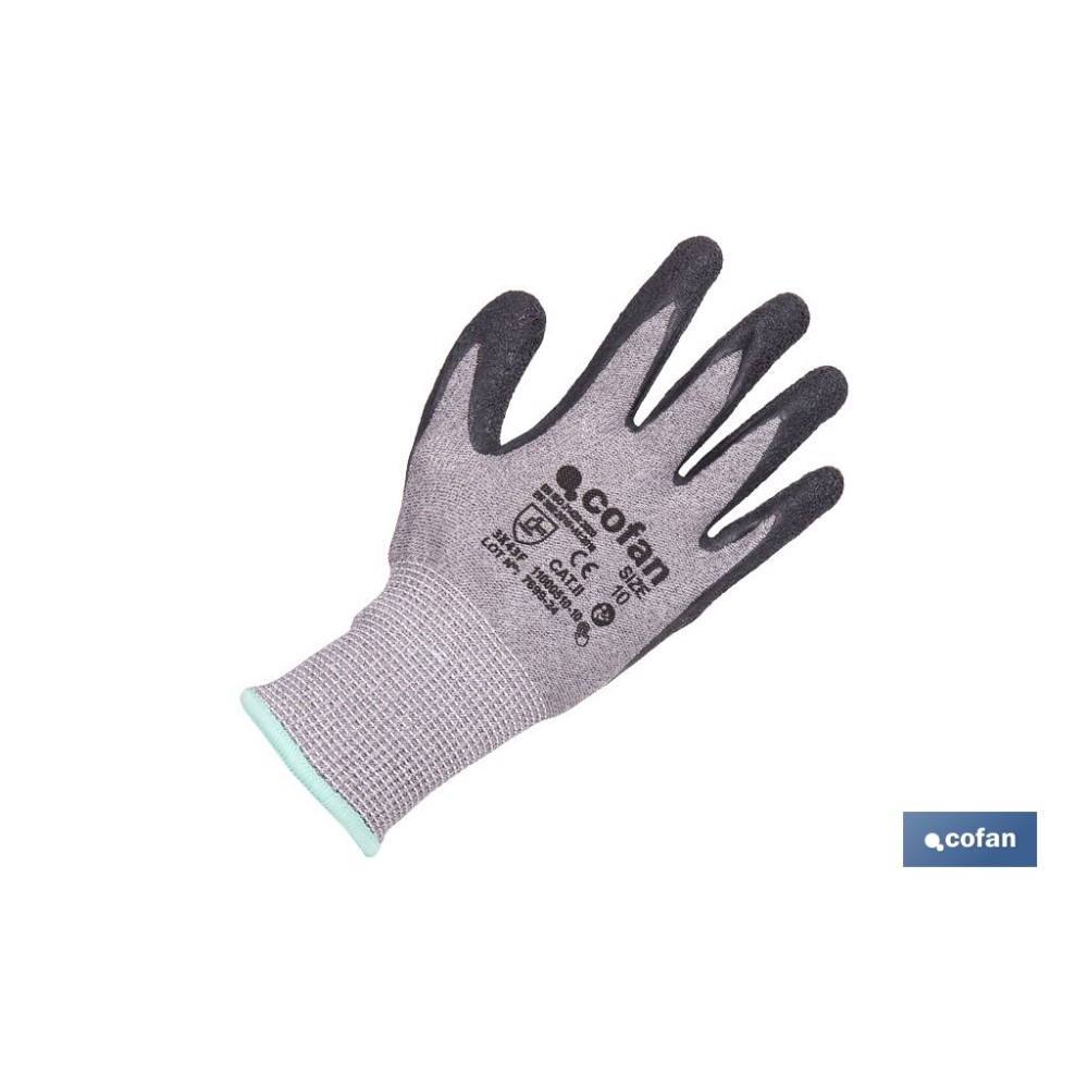 GUANTE ANTICORTE HPPE IMPREGNADO DE LATEX RUGOSO TALLA 9
