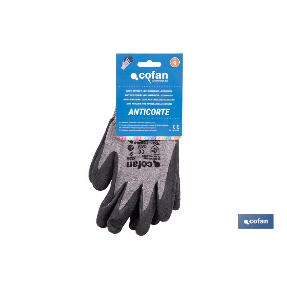 GUANTE ANTICORTE HPPE IMPREGNADO DE LATEX RUGOSO TALLA 9