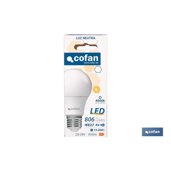 Comprar BOMBILLA LED CLASSIC E27 8 W 806 LM Cofan | almacendeferreteriacor.es