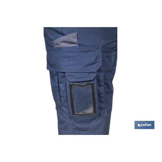 BERMUDAS DE TRABAJO TYR ELASTANO 215 G/M2 AZUL MARINO CON DETALLES GRISES TALLA 56