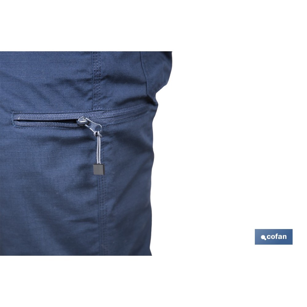 BERMUDAS DE TRABAJO TYR ELASTANO 215 G/M2 AZUL MARINO CON DETALLES GRISES TALLA 64