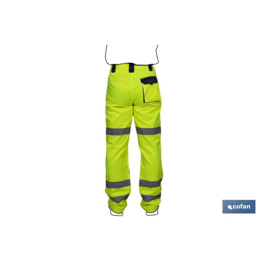 PANTALÓN DE ALTA VISIBILIDAD MODELO SIRIO AMARILLO Y AZUL MARINO TALLA S