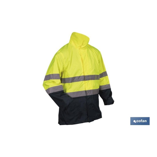 CHAQUETA DE LLUVIA DE ALTA VISIBILIDAD MODELO SAGITARIO AMARILLA Y AZUL TALLA XXL