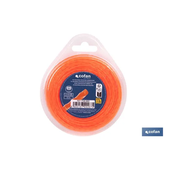 HILO HELICOIDAL DE NYLON PARA DESBROZADORA 25 M X 1,6 MM