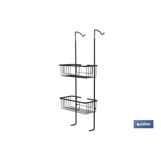 CESTA DE DUCHA DOBLE CON COLGADOR DE ACERO INOXIDABLE Y ACABADO NEGRO MATE