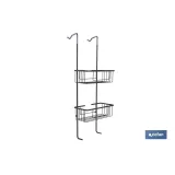 CESTA DE DUCHA DOBLE CON COLGADOR DE ACERO INOXIDABLE Y ACABADO NEGRO MATE