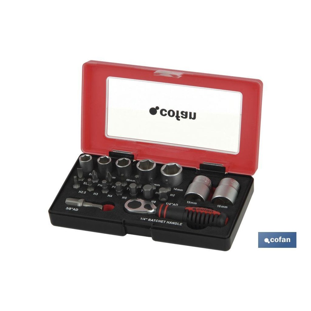 SET MINI CARRACA, VASOS Y PUNTAS 1/4 23 pcs.