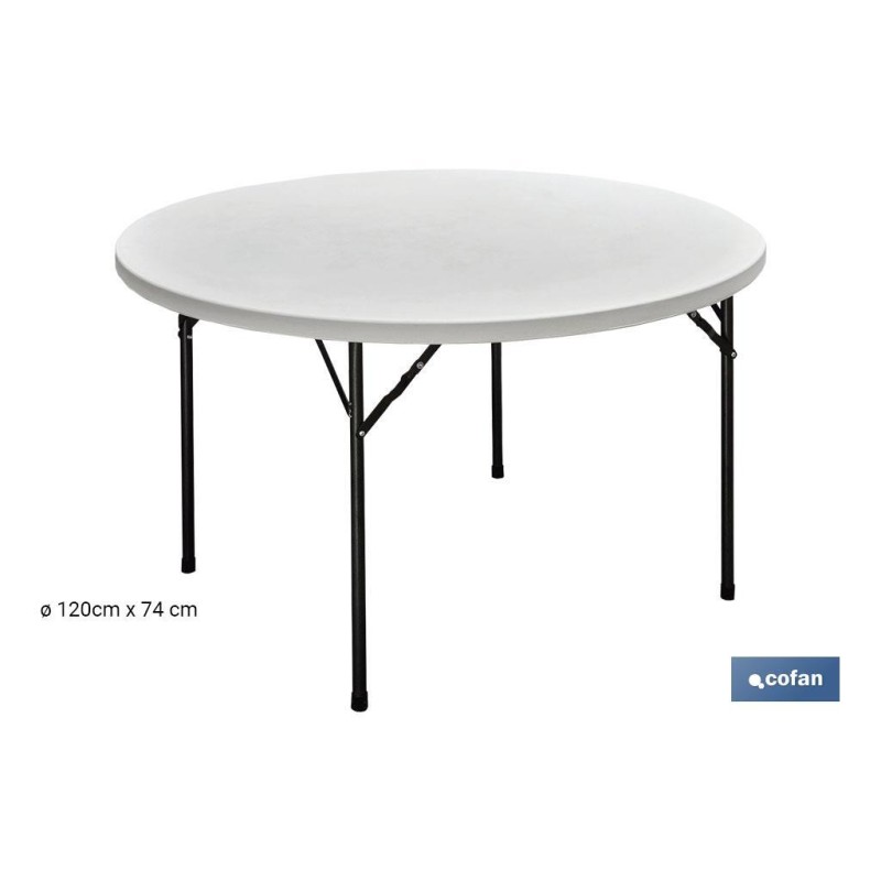MESA REDONDA PLEGABLE BLANCA 120X74CM