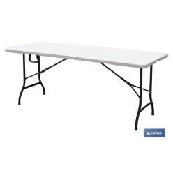 MESA PLEGABLE RECTANGULAR BLANCA CON BLOQUEO DE SEGURIDAD 180X75X72 CM