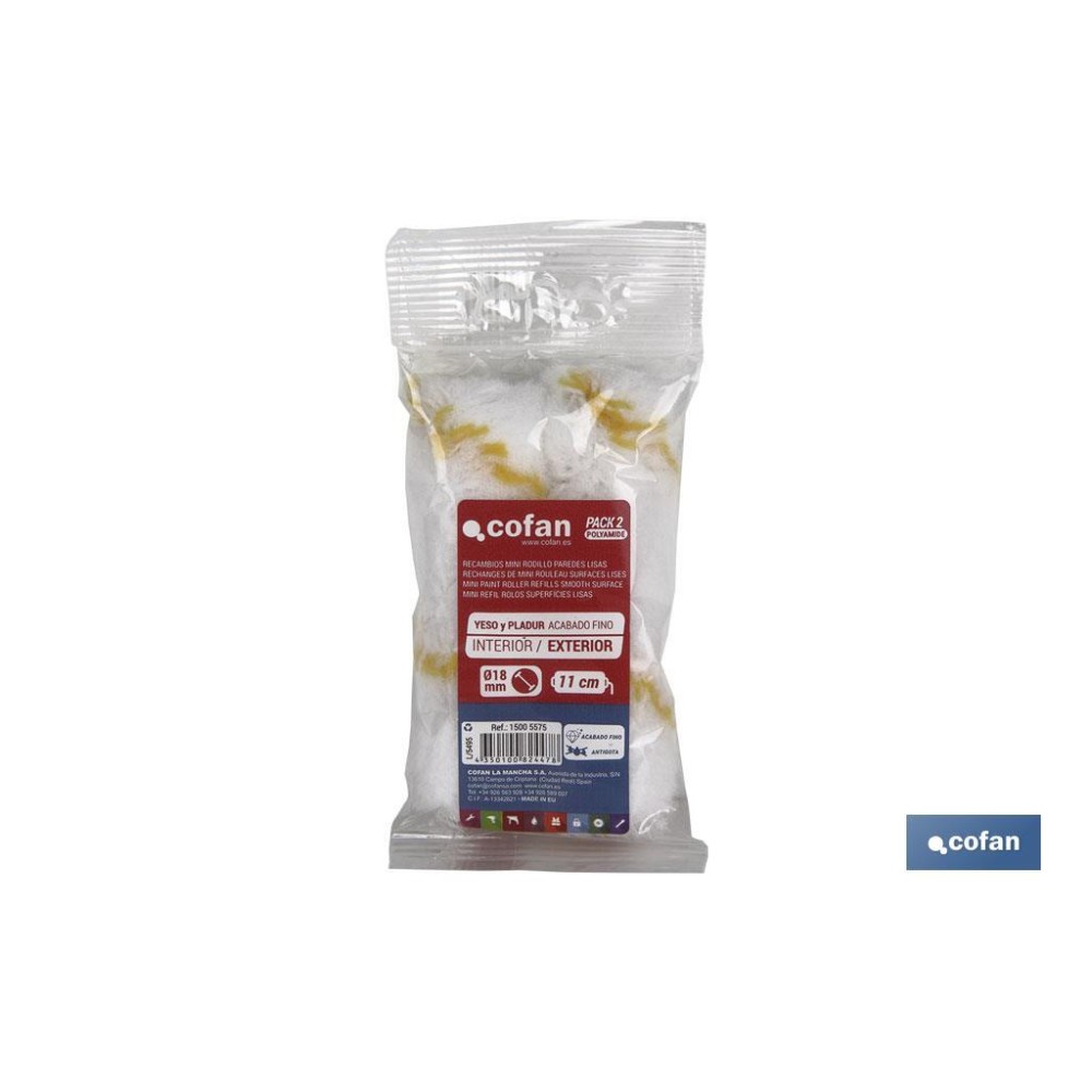 PACK 2 RECAMBIOS MINI RODILLO PAREDES LISAS 11CM
