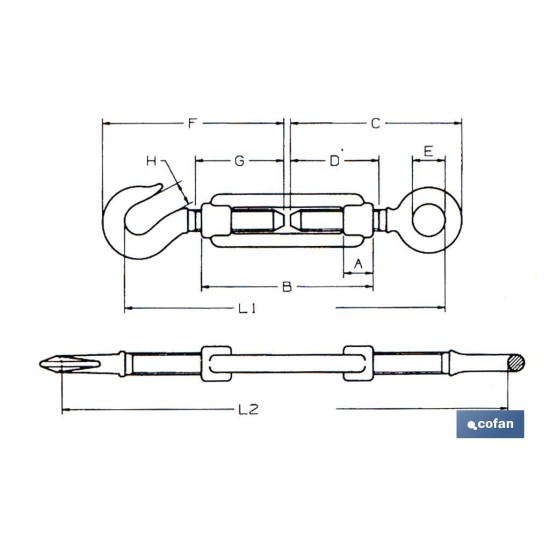 TENSOR GANCHO-ANILLA ZINC. DIN 1480 M-12 venta unitaria