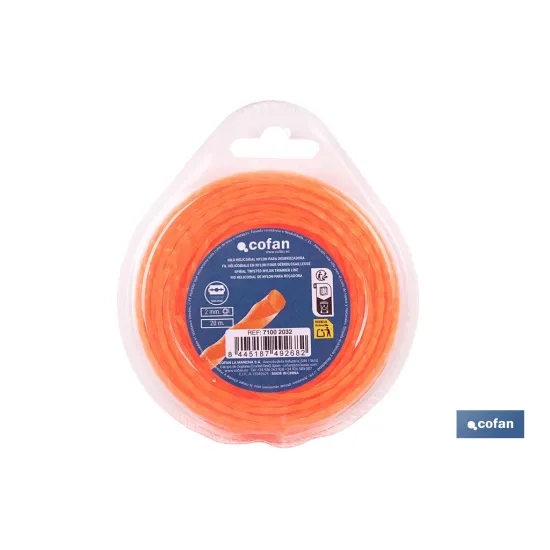 HILO HELICOIDAL DE NYLON PARA DESBROZADORA 20 M X 2 MM