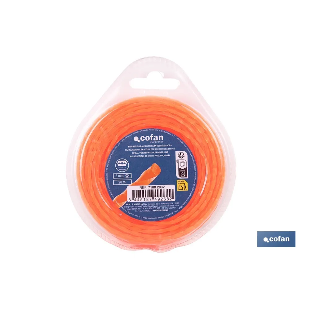 HILO HELICOIDAL DE NYLON PARA DESBROZADORA 20 M X 2 MM