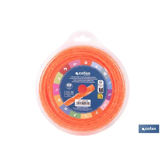 HILO HELICOIDAL DE NYLON PARA DESBROZADORA 25 M X 4 MM