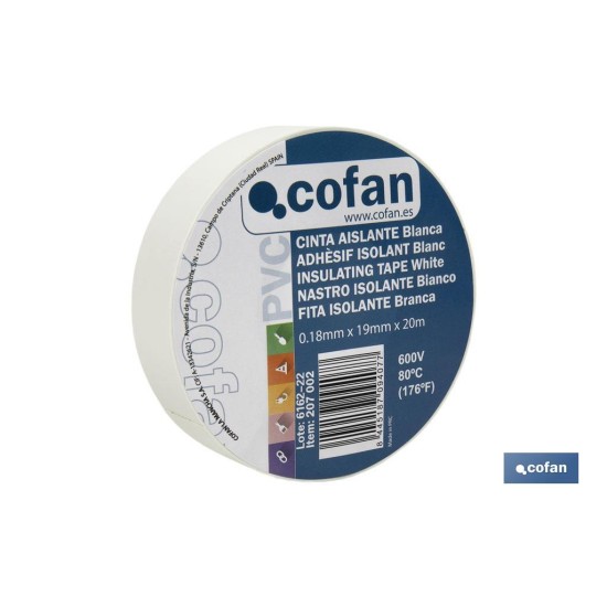 CINTA AISLANTE 180 Micras BLANCA 19mmX20 Metros