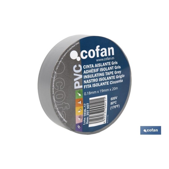 CINTA AISLANTE 180 Micras GRIS 19mmX20 Metros