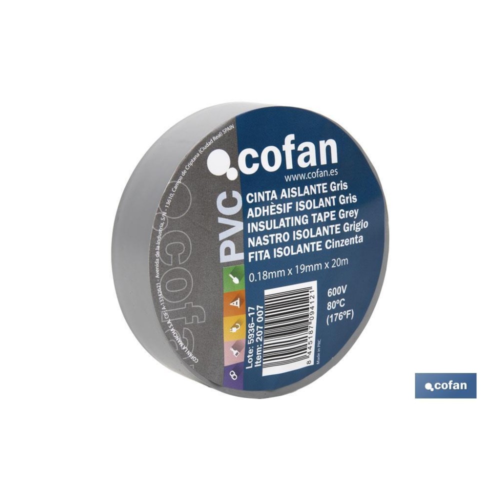 CINTA AISLANTE 180 Micras GRIS 19mmX20 Metros