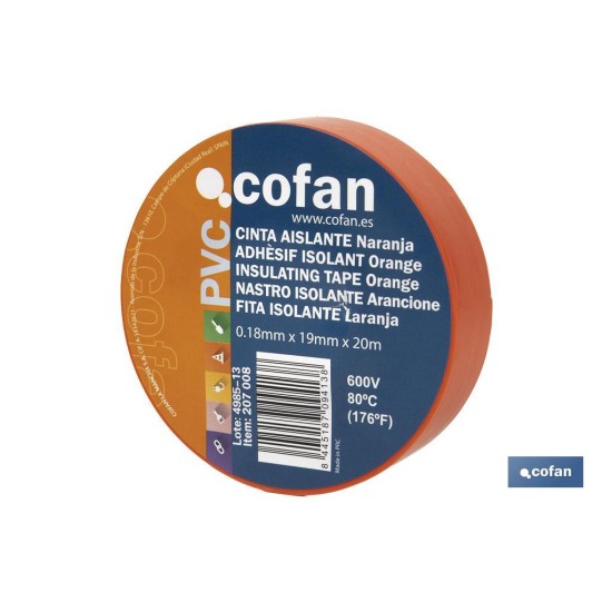 CINTA AISLANTE 180 Micras NARANJA 19mmX20 Metros