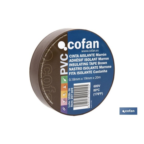 CINTA AISLANTE 180 Micras MARRON 19mmX20 Metros