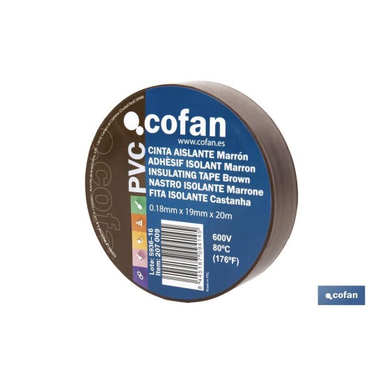 CINTA AISLANTE 180 Micras MARRON 19mmX20 Metros
