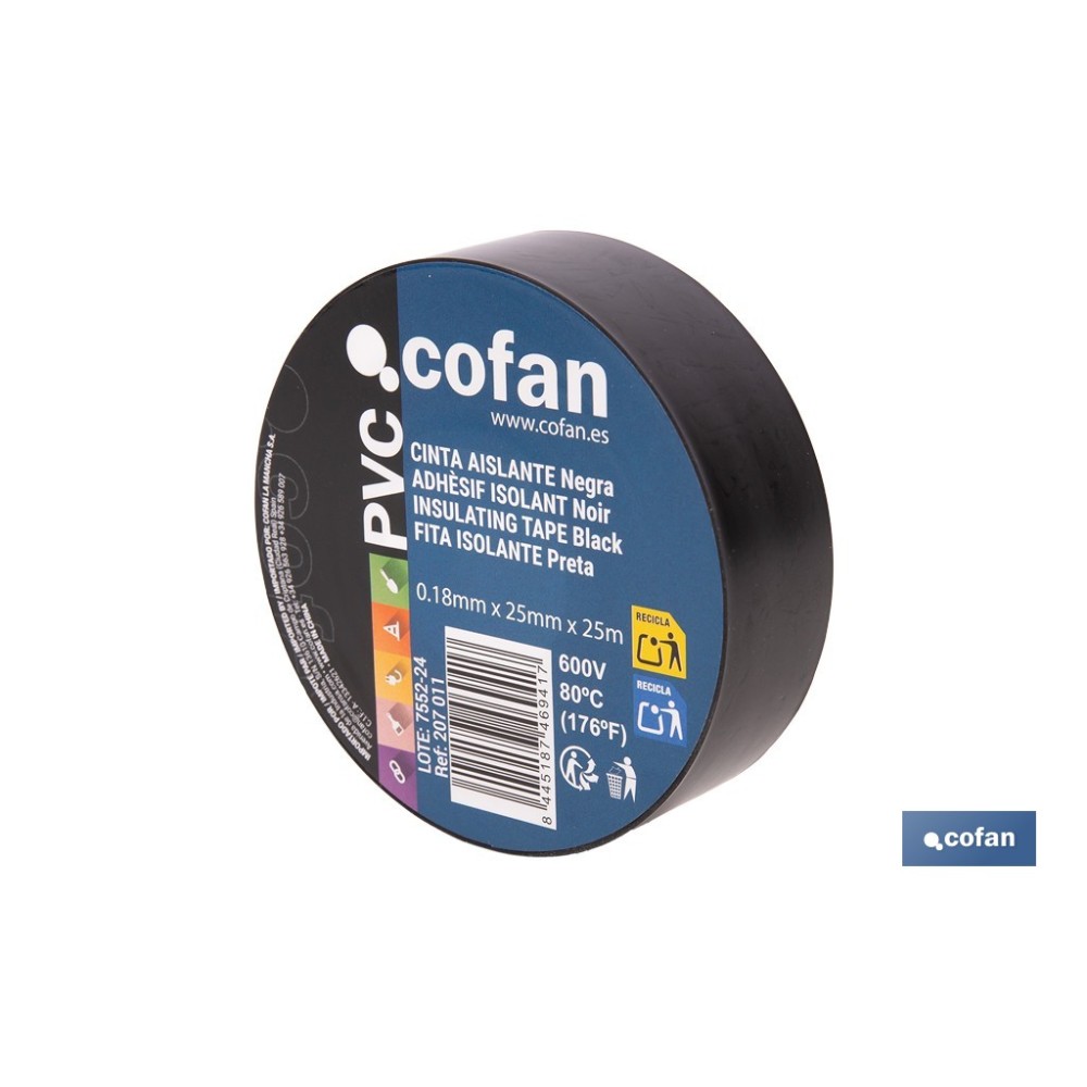 CINTA AISLANTE 180 MICRAS NEGRA 25 MM X 25 M