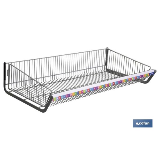 CESTO CON EXTREMOS PARA EXPOSITOR 1000X480mm + PORTAPRECIOS