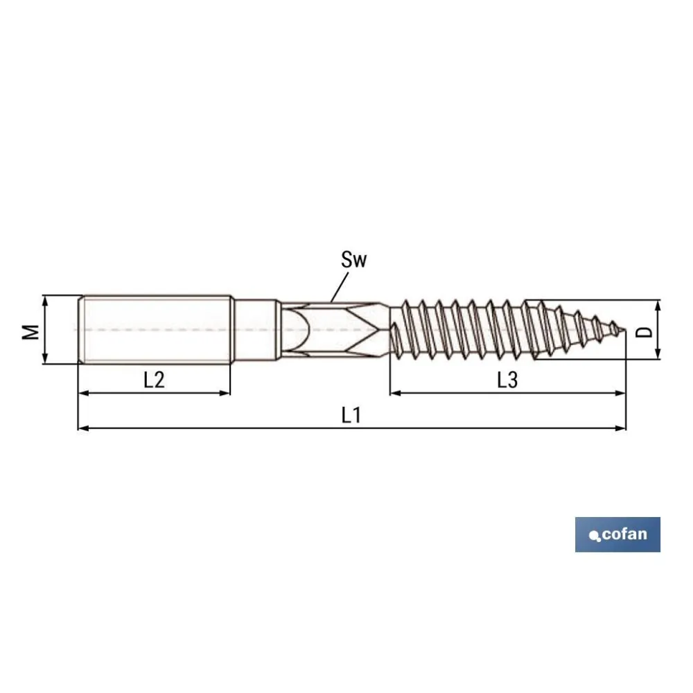 ESPARRAGO DOBLE ROSCA CINCADO HUELLA TORX M6X40