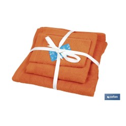 JUEGO DE 3 TOALLAS NARANJA 580 G/M2  GAMA AMANECER 30X50  50X100  70X140 CM