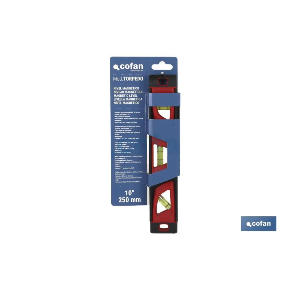 NIVEL MAGNETICO ALUM. MODELO TORPEDO 250mm (PACK: 1 UDS) - Almacén de Ferretería Acor