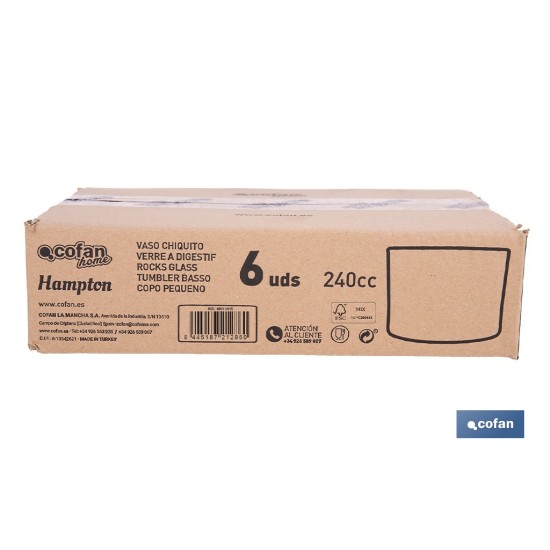 PACK 6 UDS VASO LICOR 24 CL MODELO HAMPTON