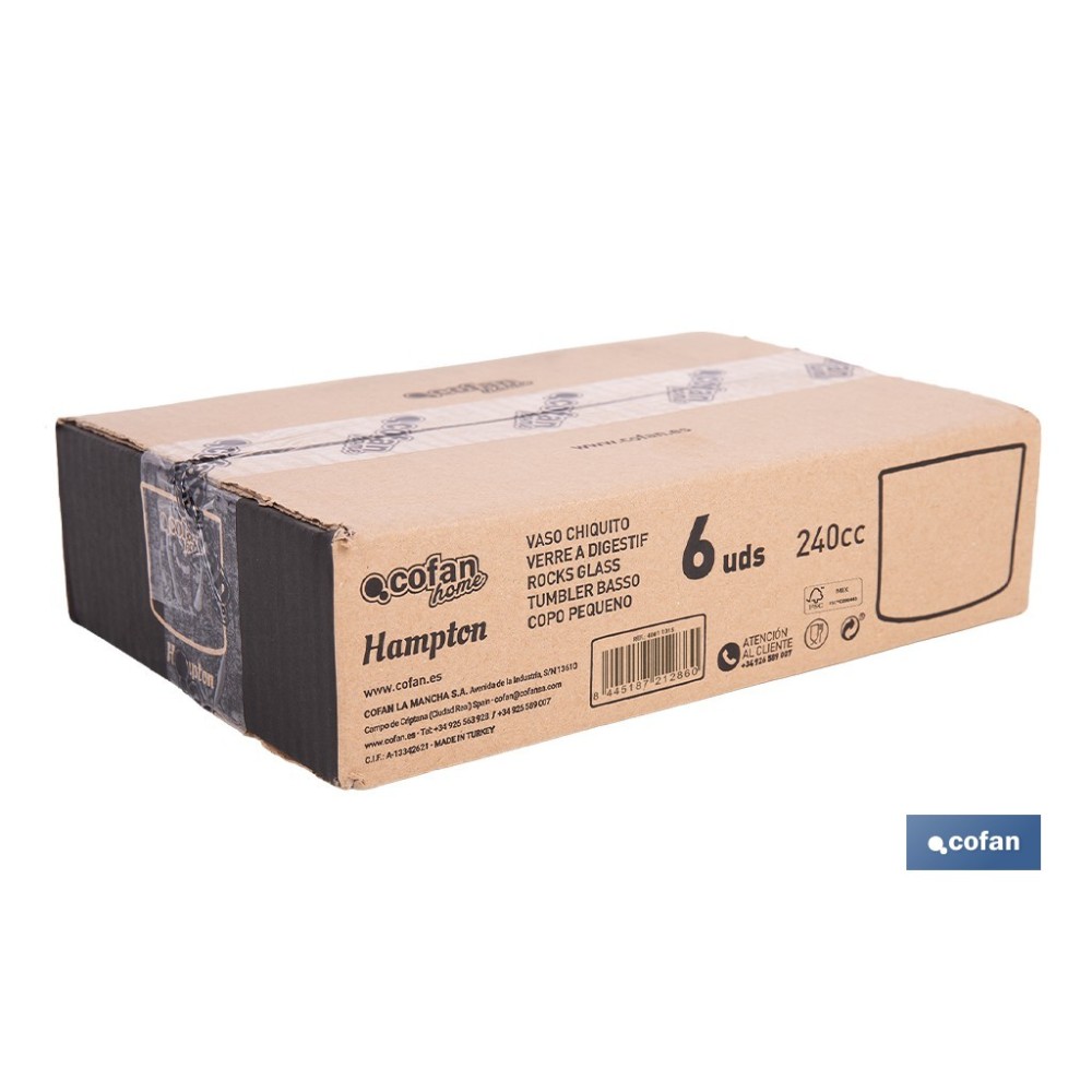 PACK 6 UDS VASO LICOR 24 CL MODELO HAMPTON