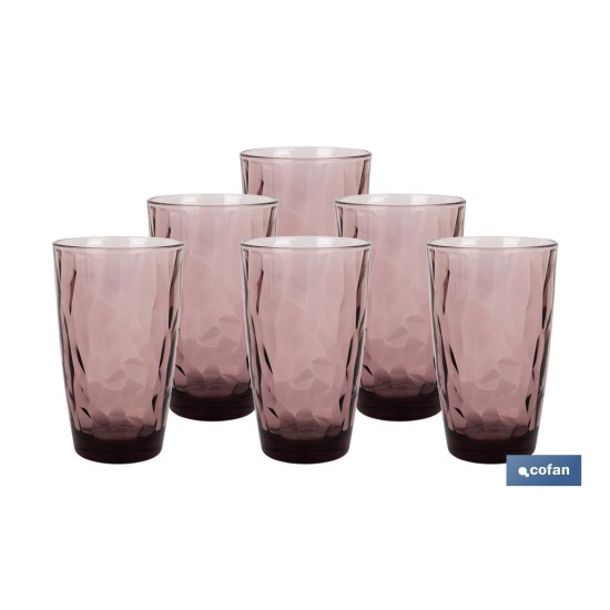 PACK 6 VASOS ALTO VIDRIO 47 CL COLOR PURPURA MODELO JADE