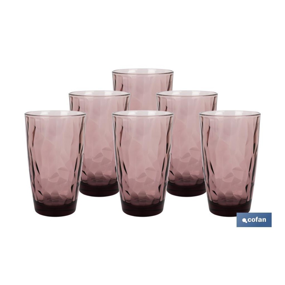 PACK 6 VASOS ALTO VIDRIO 47 CL COLOR PURPURA MODELO JADE