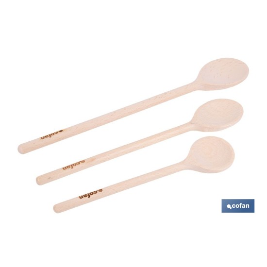 SET DE 3 CUCHARAS REDONDAS DE MADERA 20 CM, 25 CM, 30 CM