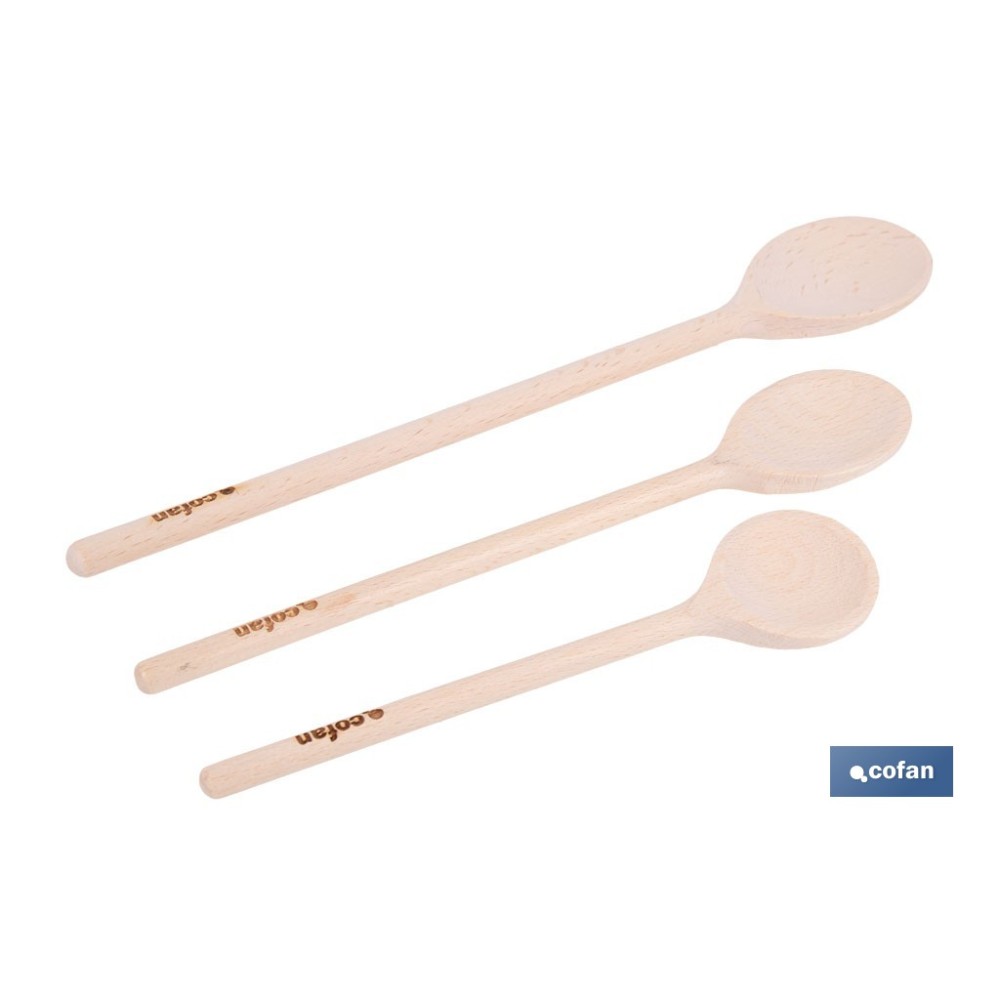 SET DE 3 CUCHARAS REDONDAS DE MADERA 20 CM, 25 CM, 30 CM