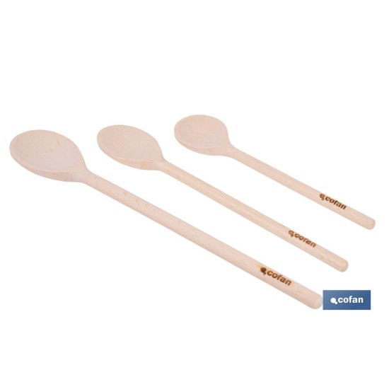 SET DE 3 CUCHARAS REDONDAS DE MADERA 20 CM, 25 CM, 30 CM