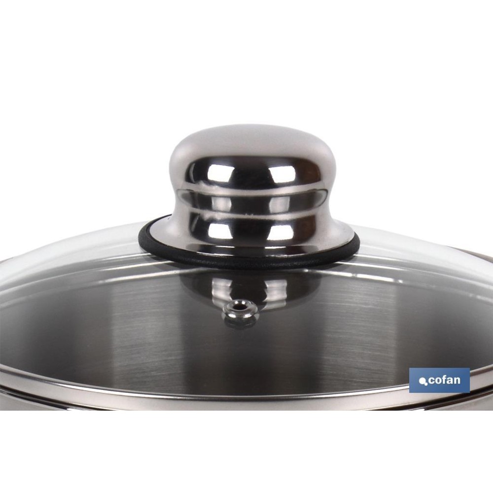 OLLA  INOX INDUCCIÓN 4 L MOD POLENTA TAPA DE VIDRIO Ø200 MM